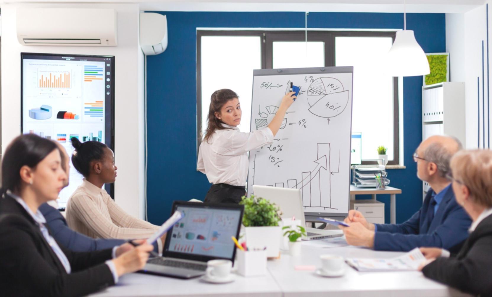 Financial market analysis workspace with multiple monitors displaying economic data